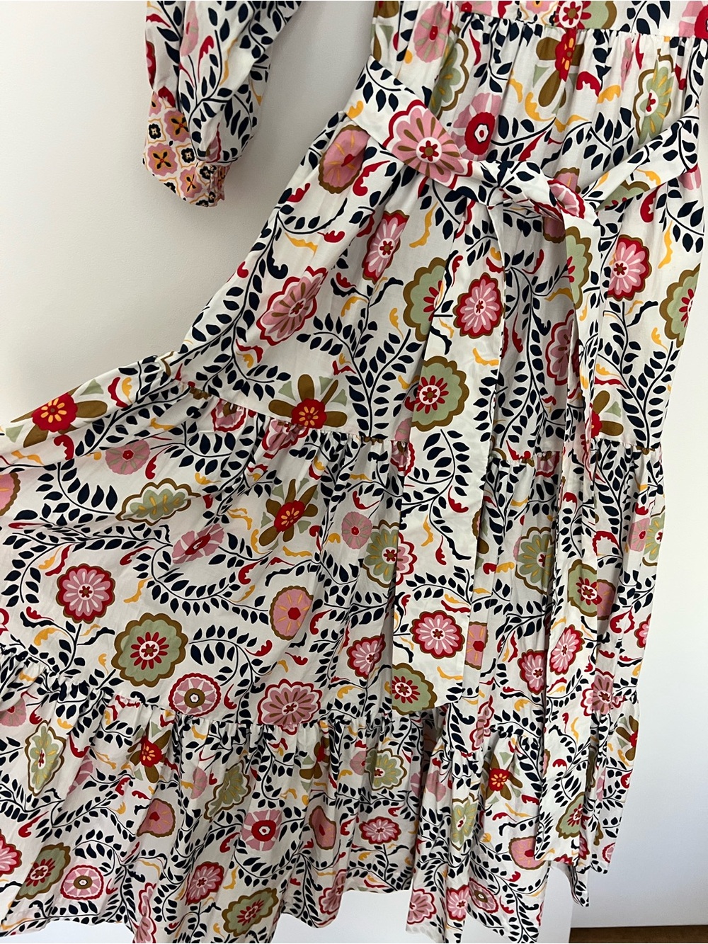 Boden Ava Tiered Maxi Dress Belted White Floral Print Puff Sleeve US 6P $210 - Picture 9 of 13